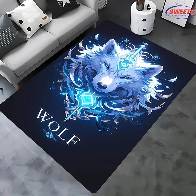 Brave Wolf Design Area Rug – Anti-Slip Sound Insulating Carpet for Living Room, Bedroom & Office – Durable & Soft Floor Rug