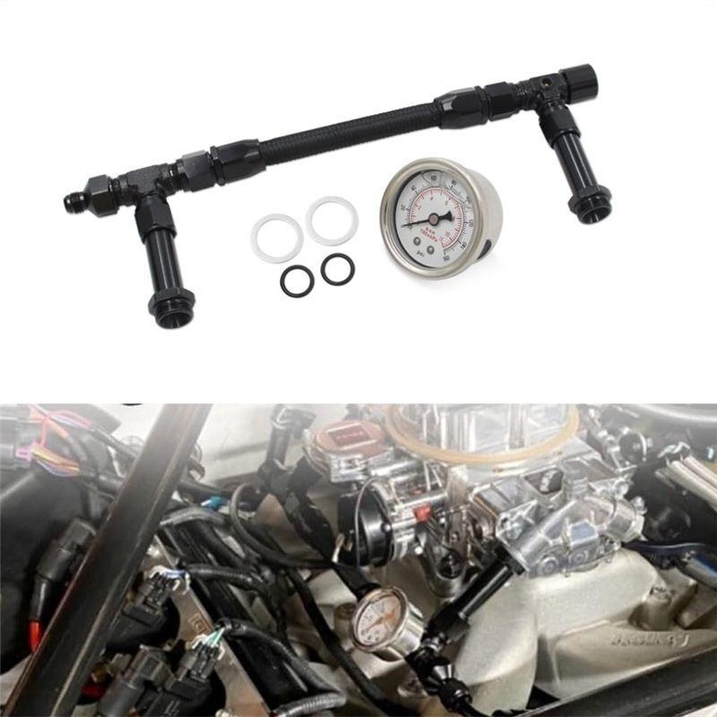 For Holley 4150 Compatible 8AN Fuel Line Dual Feed Carburetor Setup With Pressure Gauge 7/8"-20 Thread