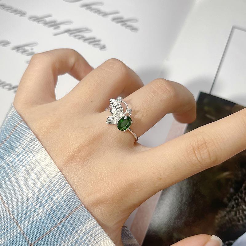 Natural Topaz Garnet Peridot Amethyst Color Treasure Ring Women'S S925 Sterling Silver Butterfly Index Finger Ring