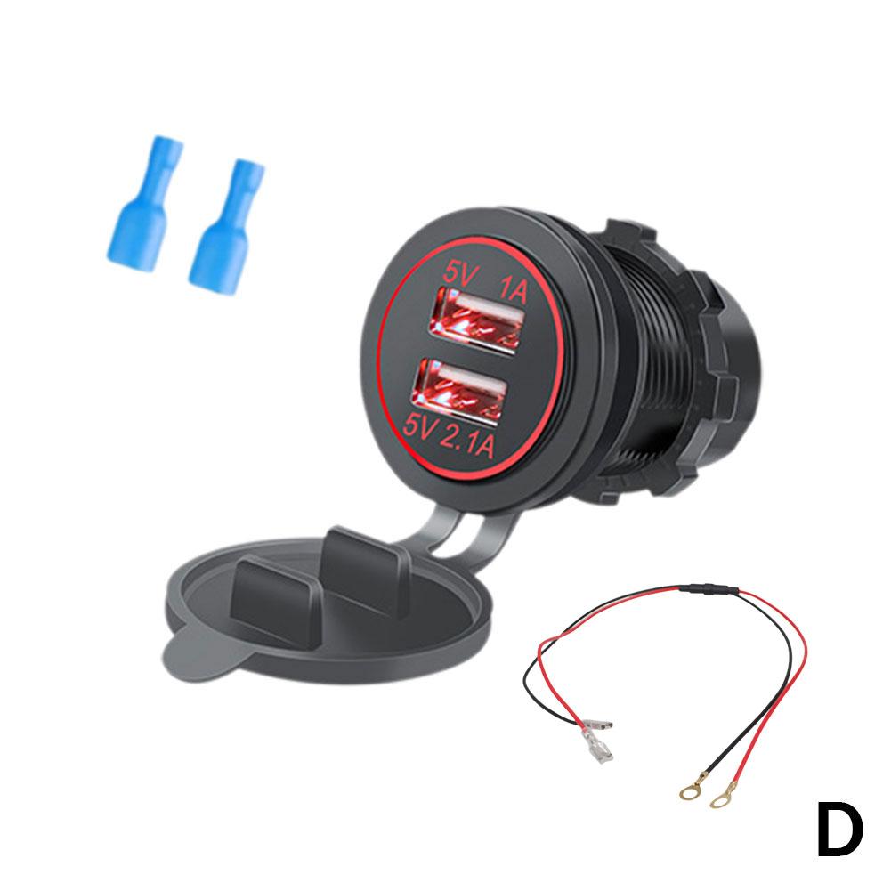 Universal Motorcycle Car Charger LED Light Dual USB Charger Power Socket Cigarette Waterproof Light For Auto Truck ATV Boat