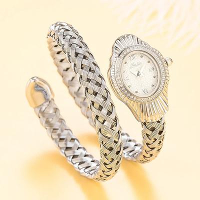 MISSFOX Luxury Ladies Snake Dial Quartz Watch Gold Ladies Elastic Strap Wristwatch Clock Gifts