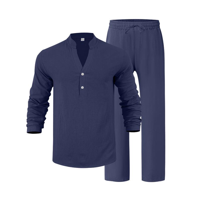 2026 Men's Casual Loose Fit Linen Sports Suit with Long Sleeves