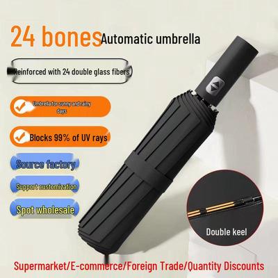 Dual-Use Automatic Folding Umbrella: Anti-UV Sunshade & Rain Protection, Black Glue Coating