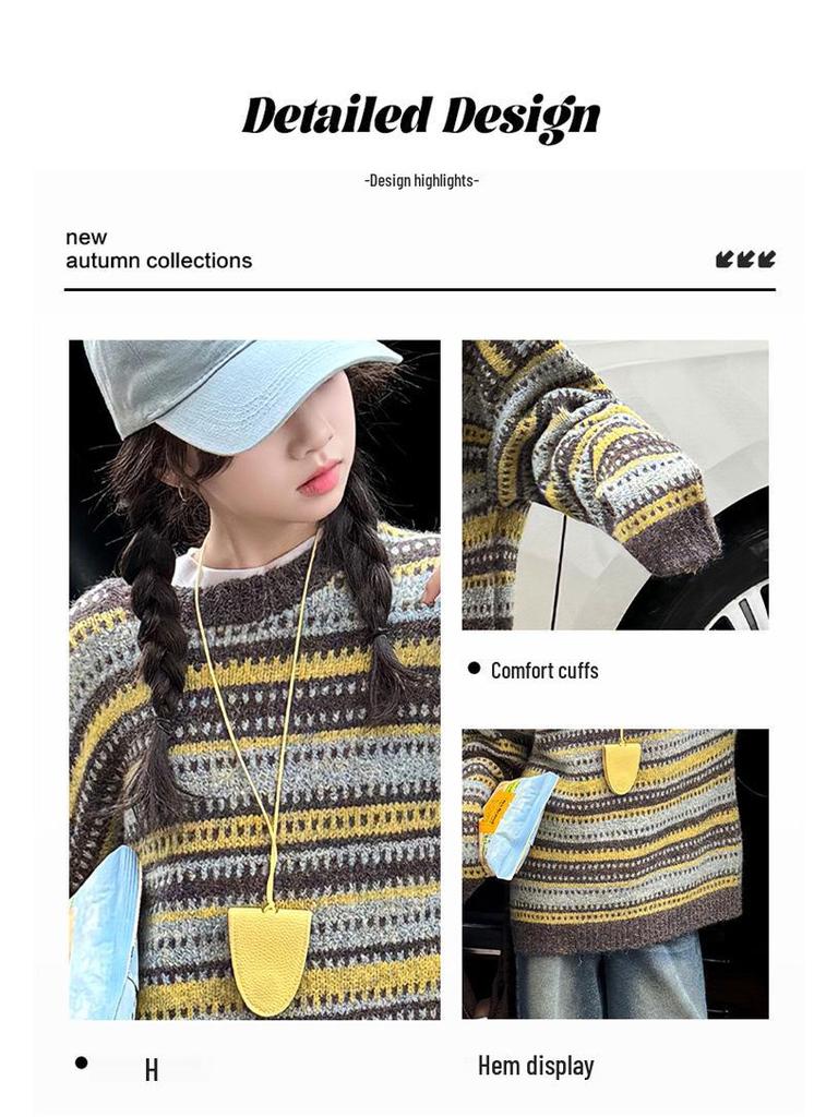 2025 New Girls' Korean Style Knitted Sweater - Versatile Autumn/Winter Children's Fashion Top