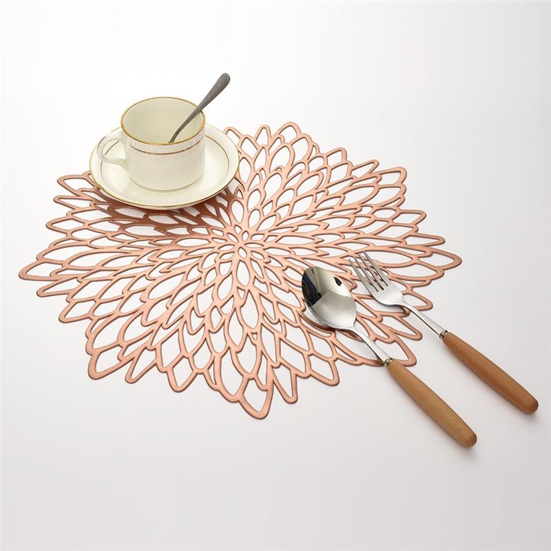 2Pcs  PVC Hollow Insulation Coaster Pads Table Bowl Mat Home Christmas Decor Heat Resistant Flower Shape Placemat for Dining Table