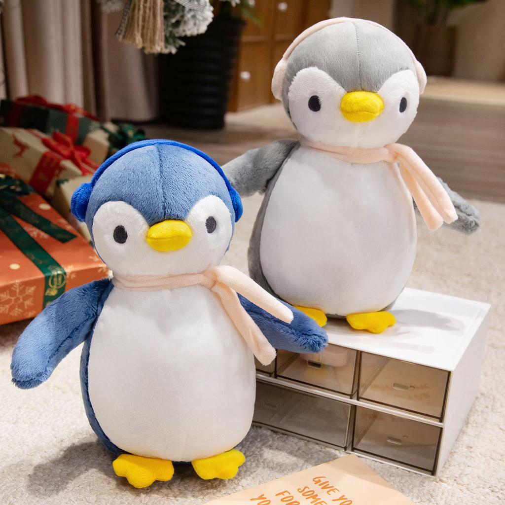 25CM Kawaii Cartoon Simulation Anime Earphones Penguin Stuffed Animal Plush Toy Doll Children's Cute Penguin Handmade Doll Gift