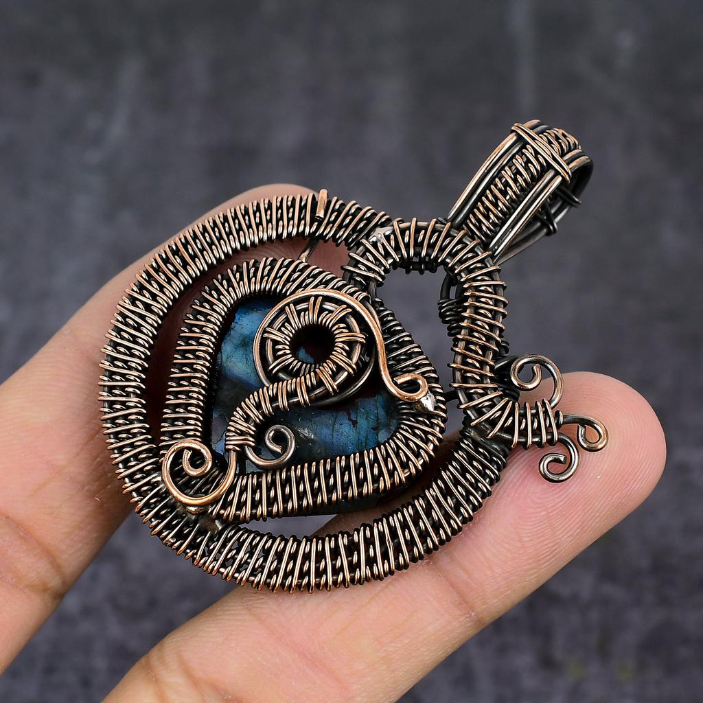 Natural Labradorite Gemstone Copper Wire Wrap Jewelry Pendant 2.52" w1L42