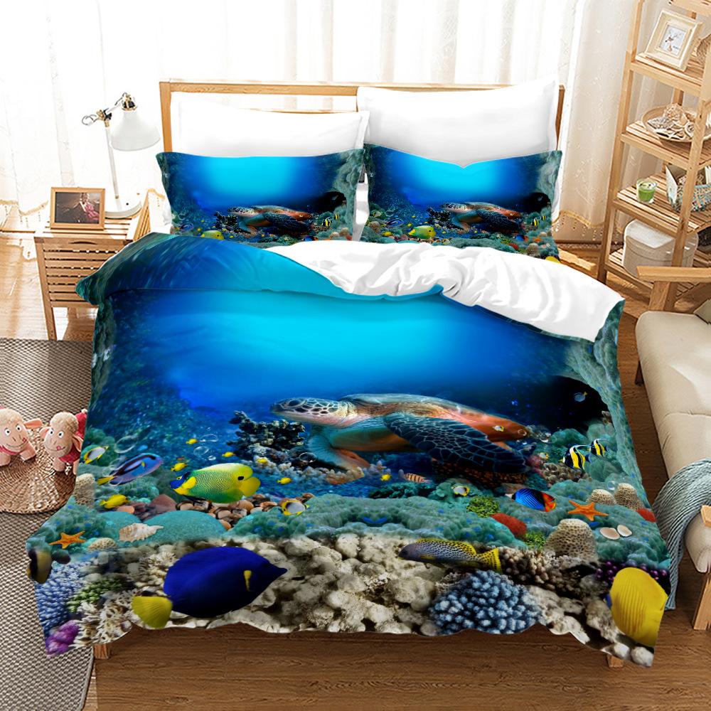 

Blue Undersea World Bedding Set Dolphin Turtle Jellyfish Cozy Brushed Polyester Duvet Cover King Queen Twin Single Size Birthday EU Single 135x200cm