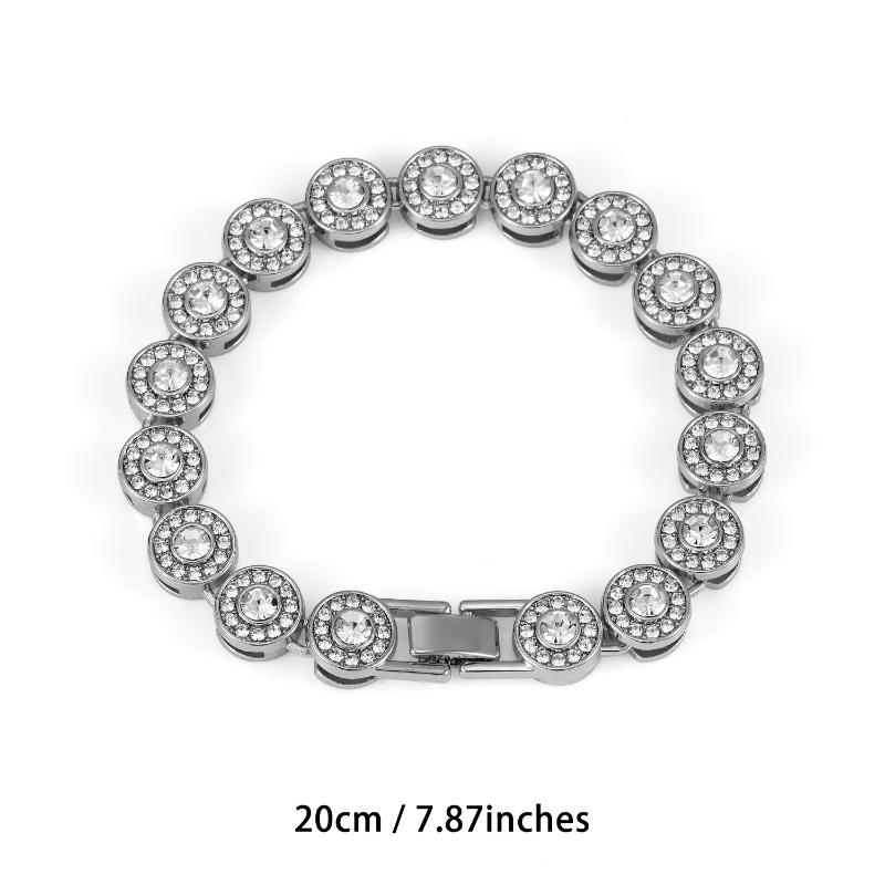 

Shiny Round Hip Hop Tennis Chain Bracelet Necklace Set For Women Men Jewelry Gift Bracelet20cm