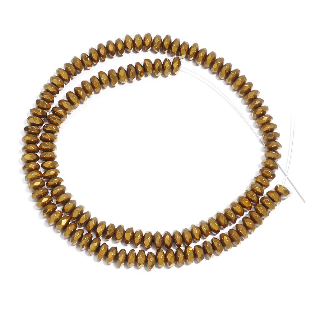 1 Strand Black Hematite Natural Stone Faceted Beads Gold Color Abacus Shaped Spaced Beads For DIY Bracelet Necklace Accessories