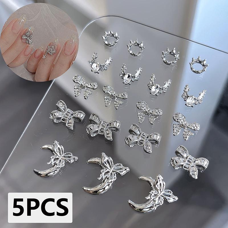 5/10 Pcs Retro Simple Mini Bow Charm Three-dimensional Nail Decoration Inlaid Bow Alloy Nail Rhinestone Decoration Nail Art