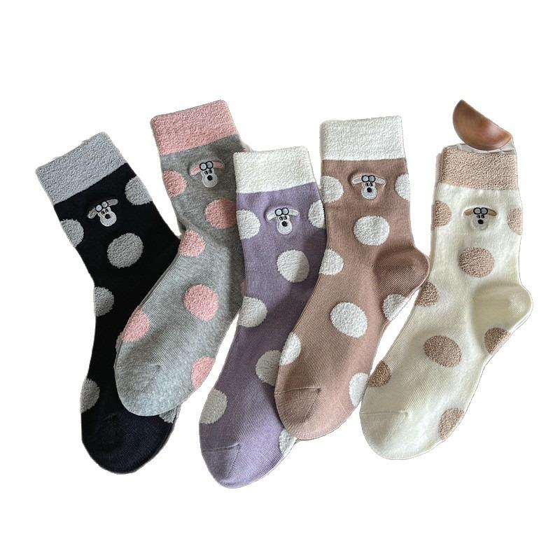 Autumn and Winter Three-dimensional Polka Dot Cute Cartoon Versatile Mid-calf Socks, Plush Polka Dot Women's Socks