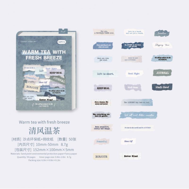 50-Sheet English Note Collage Stickers, Vintage Typography & Mini Paper Scrap Designs, Self-Adhesive for Journal DIY
