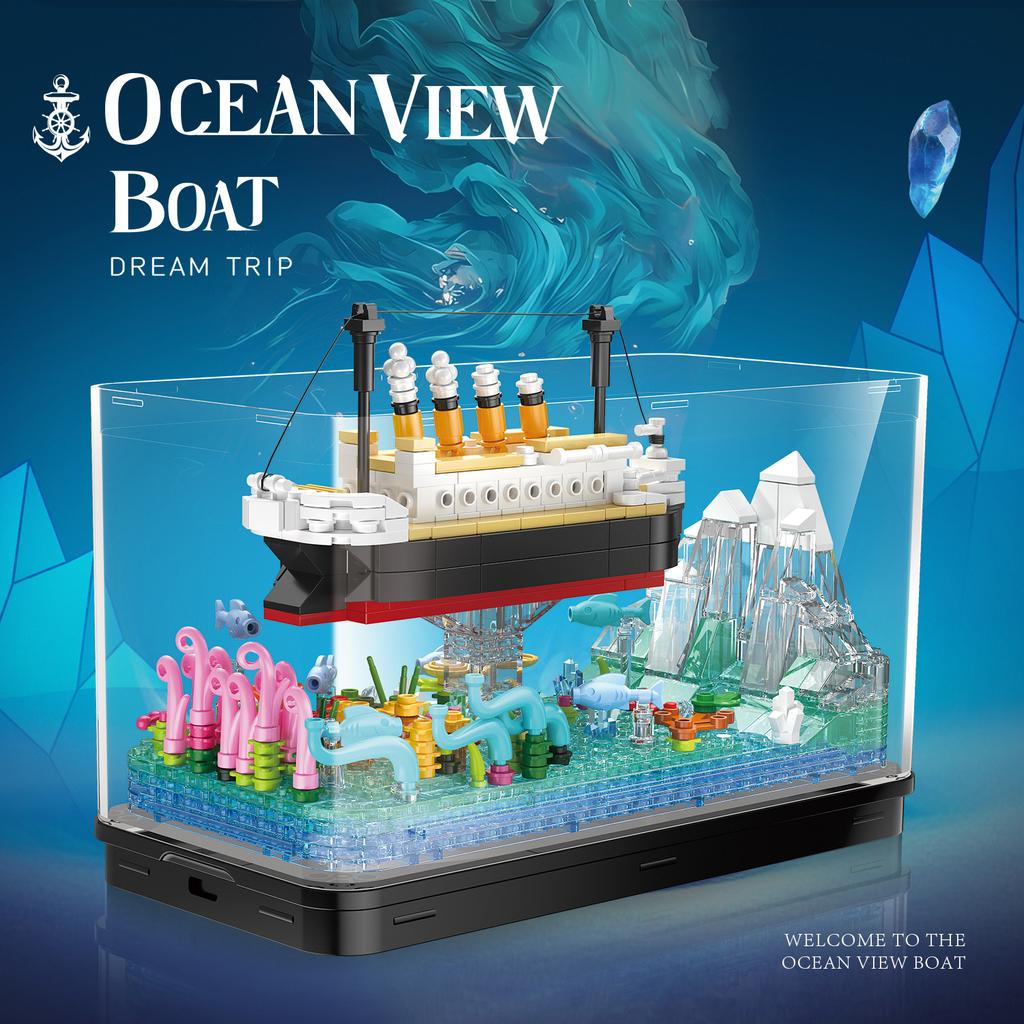 Ungiftig 579 Teile Aquarium Bausteine Kreativ Meeresblick Boot Eisberg Montage Modell Steine Mit Licht Kinderspielzeug Geschenke