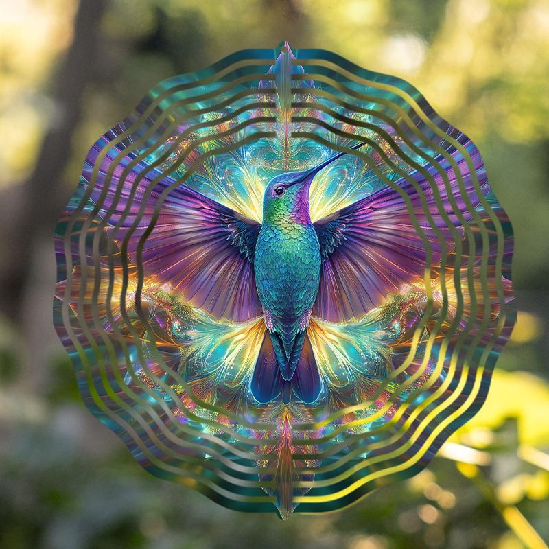 

Hummingbird Wind Spinner. 10-inch iridescent metal with 360° hook for garden & balcony. A perfect gift. чистый