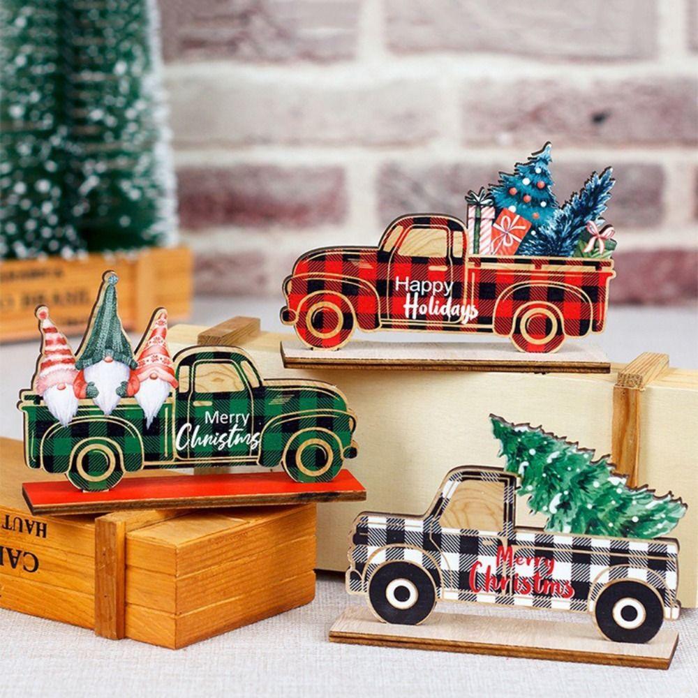 3pcs/set DIY Christmas Wooden Car Decorations Cartoon Christmas Tree Pendant  Christmas