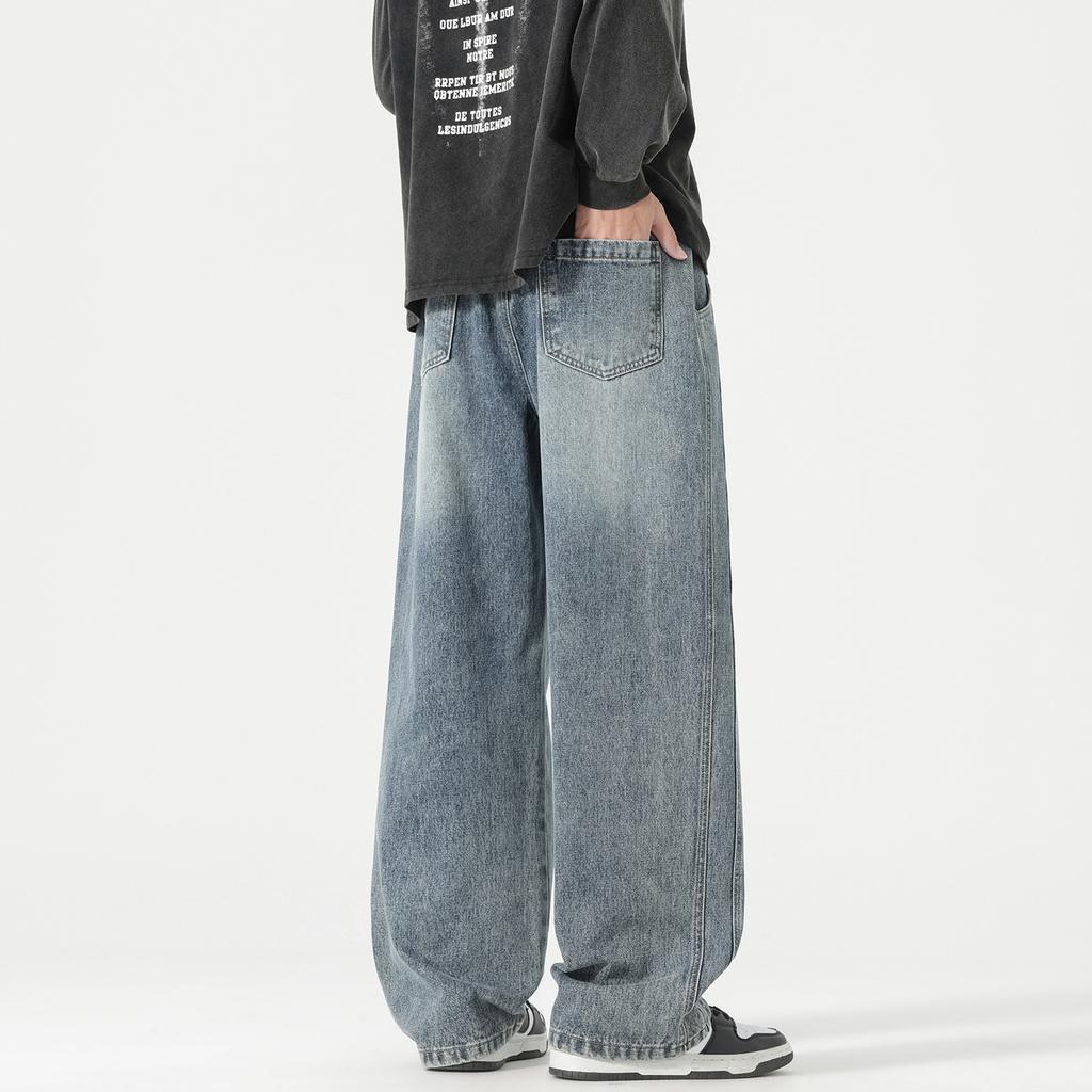 American High Street Trendy Brand Washed Jeans Men's New Loose Casual Wide-leg Straight Commuter Long Pants