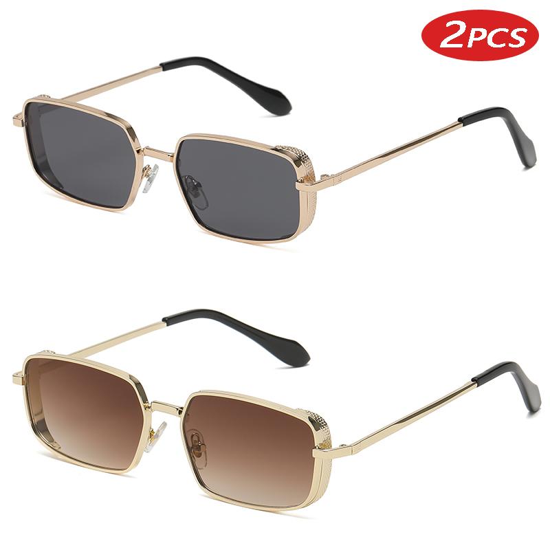 2pcs New Women Oval Sunglasses Casual Metal Sun Glasses Fashion Outdoor Retro Trend Street Eyewear High End Eyeglasses Uv400