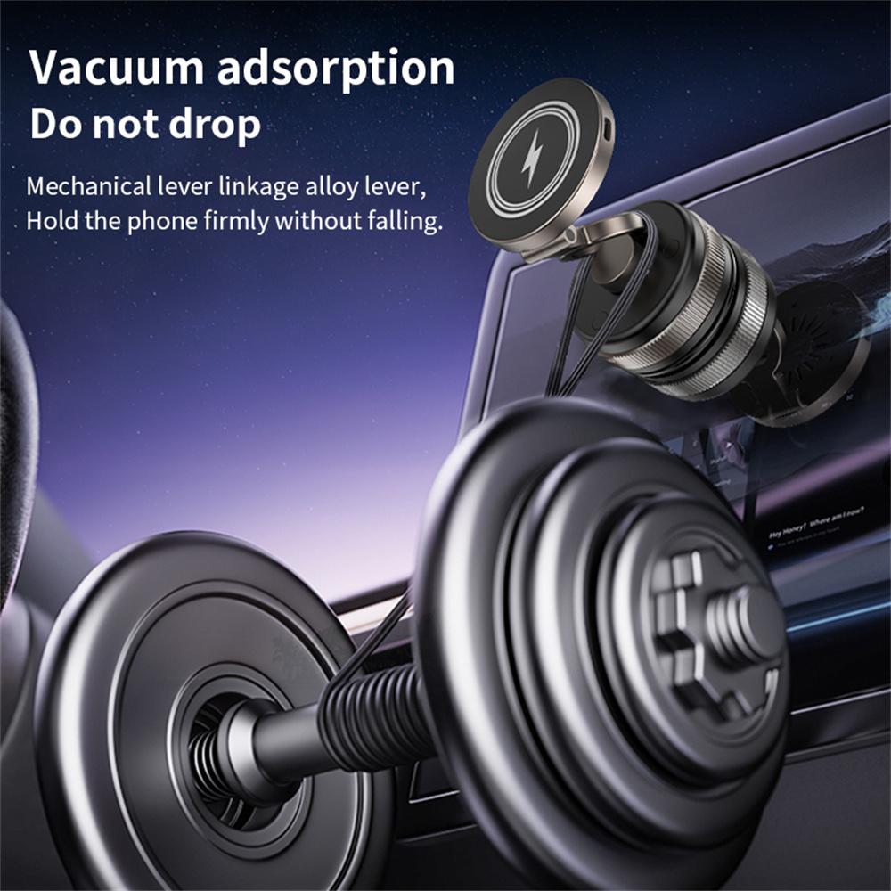 D1W Magnetic Car Phone Holder Wireless Charger 360° Foldable Vacuum Suction Phone Mount Stand - Black