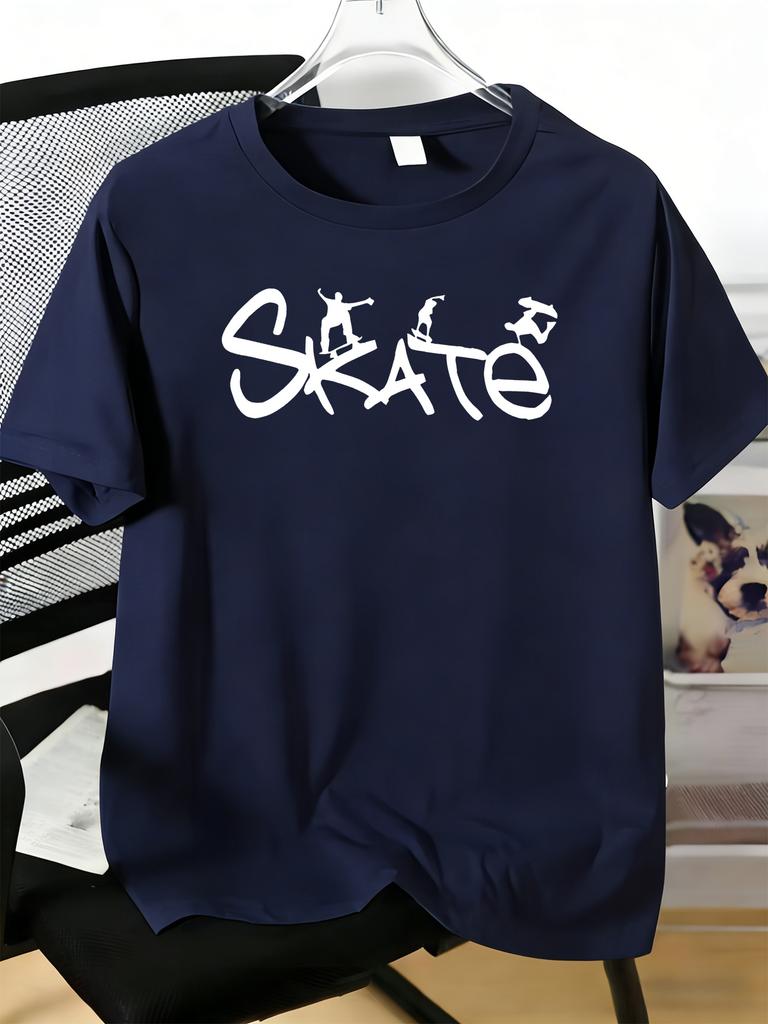Unisexs Tee Skate Letter Skateboard Sports Figure Print Cotton Short Sleeve Male Casual Streetwear Outdoor Daily Basic Fashion Top