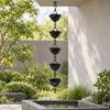 Outdoor Flower Rain Chain for Roof Rainwater, Black Aluminum Hanging Display with Repeating Cups for a Vertical Feature near Gardens and Balconies