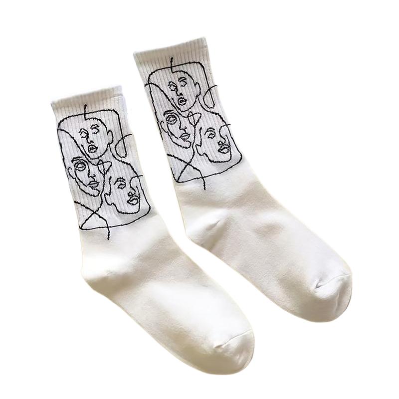 

Minimalist seamless fashion art breathable abstract painting pattern line creative socks fashion items in the middle of the calf A белый