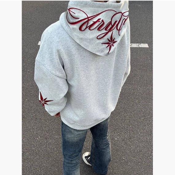 Unisex Embroidered Velvet Hoodie - Retro Loose Fit for Autumn/Winter