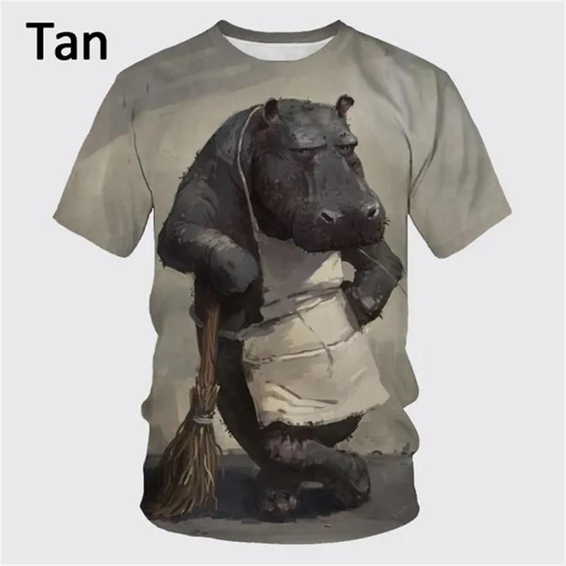 

Футболки с принтом 3D Cool Hippo, мужская футболка с забавным изображением Hippo Potamus, короткий рукав, большие размеры, футболка с изображением животных, уличная одежда 4XL