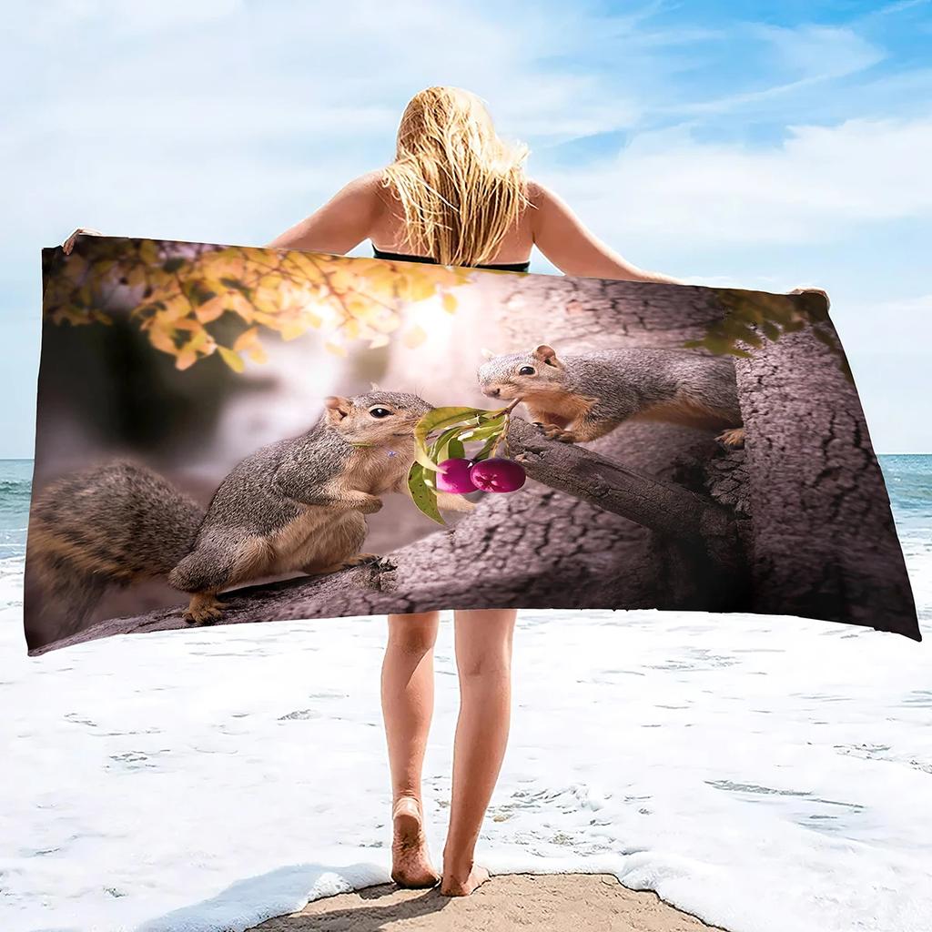 Cute Squirrel Beach Towel Oversized Quick Dry Wild Animal Bath Towels Soft Microfiber Lightweight Pool Towel for Swim Spa Sport
