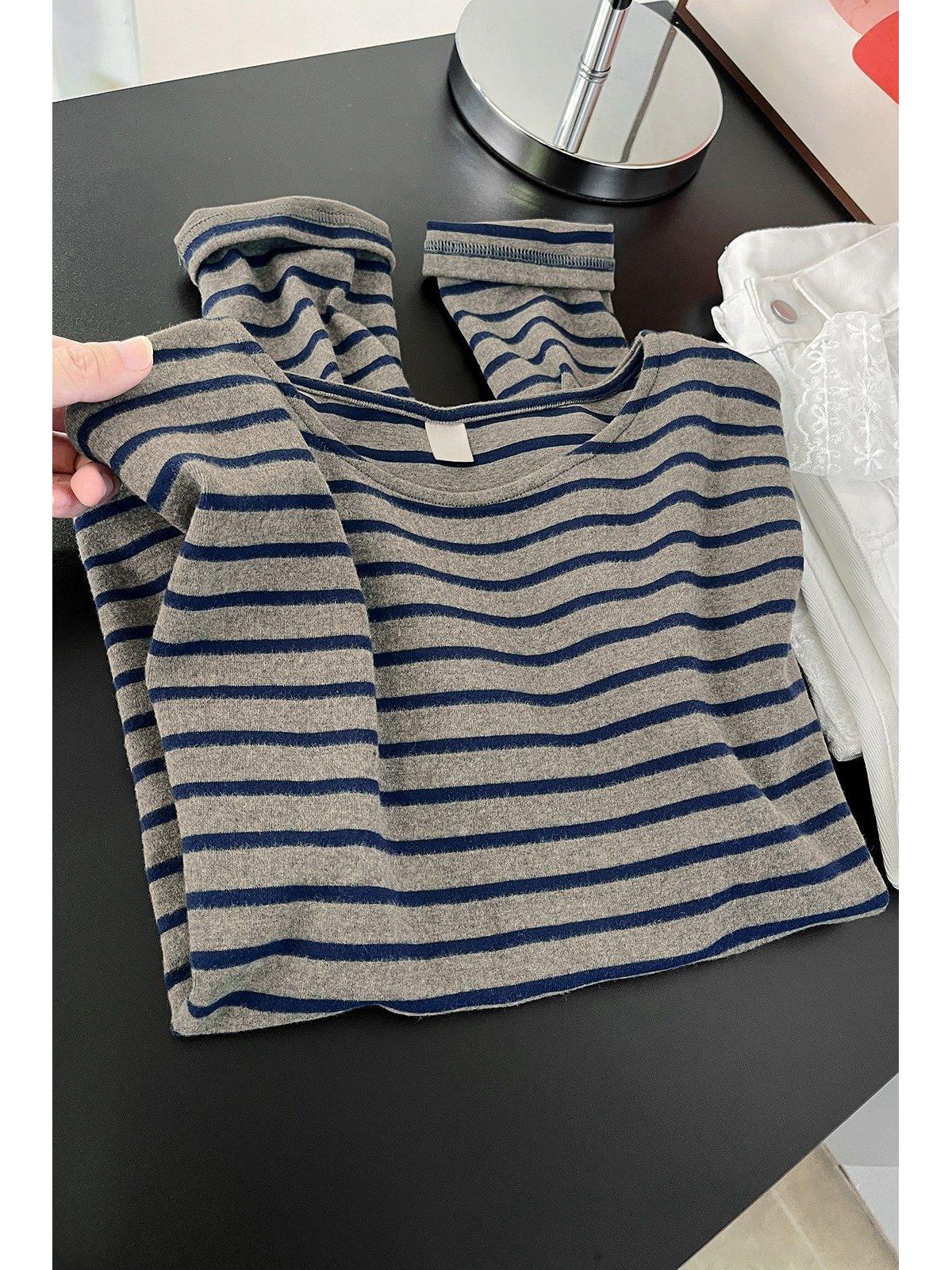 

Women s Brushed Color Block Long Sleeve Retro T-Shirt: Spring Base Layer with Regular Shoulders Large серый/синий