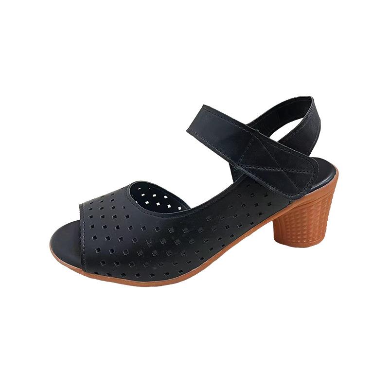 

Thick heel hole sandals style breathable outer wear women s shoes high heel breathable simple wristband fish mouth mother shoes 41
