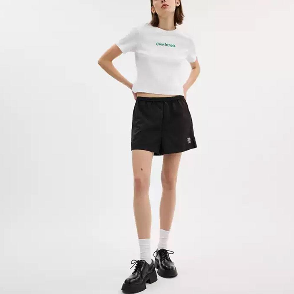 Coach SS25 Elastic Waist Solid Color Casual Shorts Unisex Shorts Black CAW98-BLK
