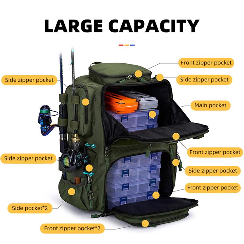 Tactical Climbing Fishing Backpack with Rod Holders Large Molle Hiking Bag Outdoor Fishing Lure Tackle Box Storage Rucksack