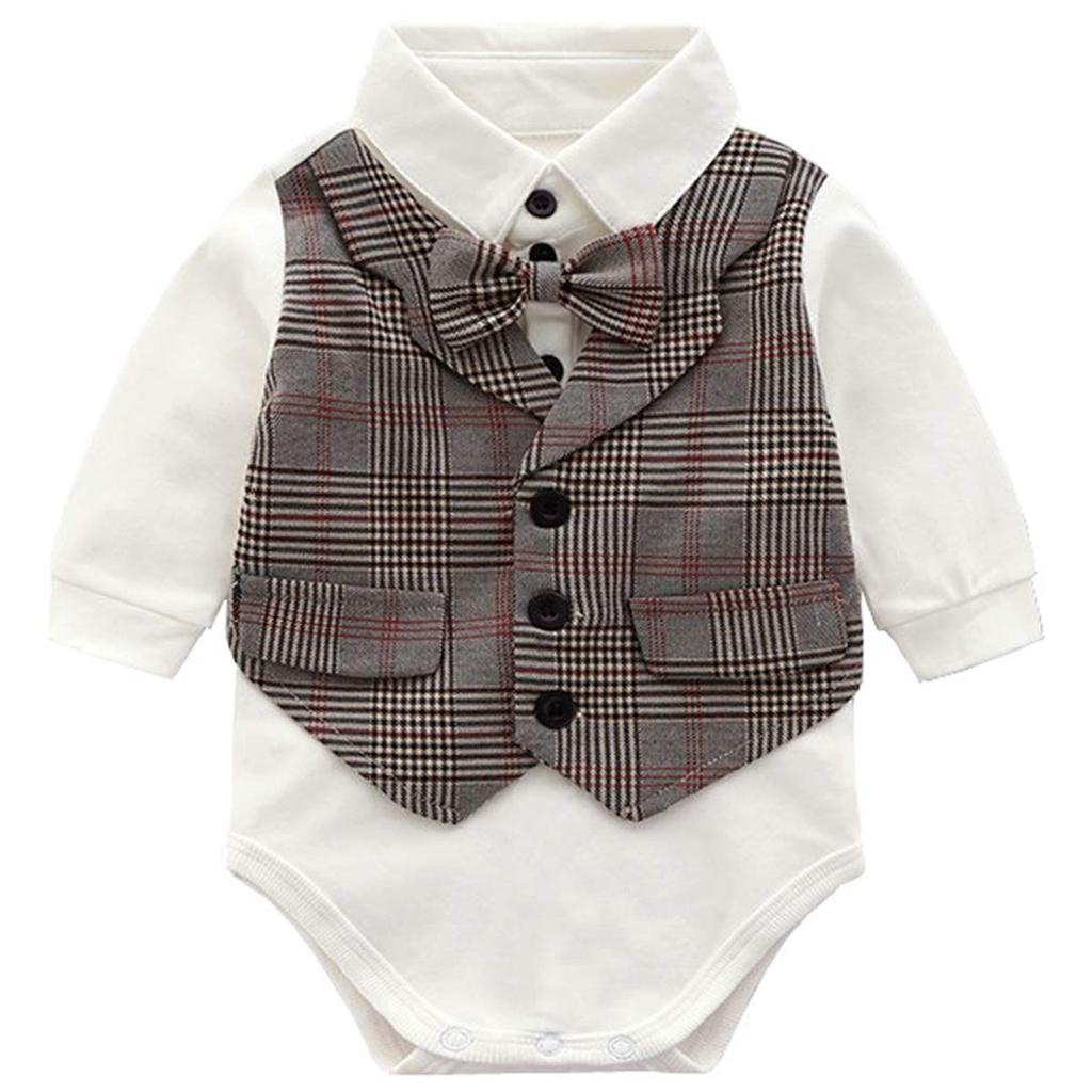 Famuka Baby Romper Set with Bow Fake and Perfect for Long and New and Peach Perfect As a Baby Shower Gift or Gift Boys' 3-Piece Tie, Vest, Hat.