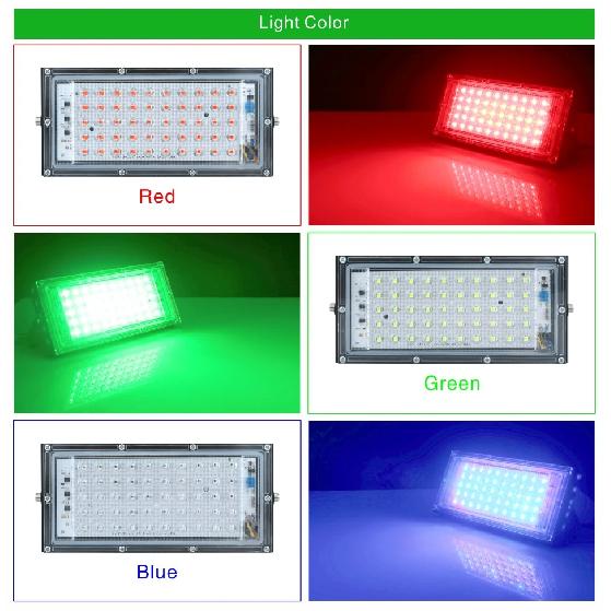 50W LED RGB Flood Light Lamp AC 220V Outdoor Floodlight IP65 Waterproof Reflector Led Spotlight  Red Green Blue Garden Lighting
