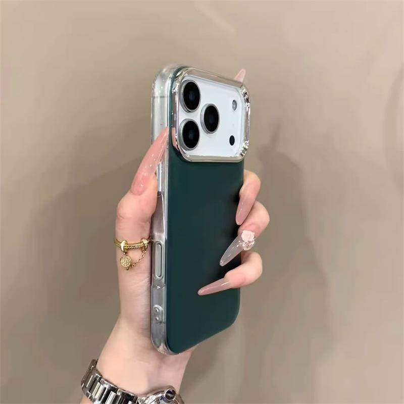 

Minimalist Solid Color Phone Case with Electroplated Mirror Frame for iPhone 14P, 15 Pro, 16 Pro, and 17 Pro. iPhone 13 зелёный
