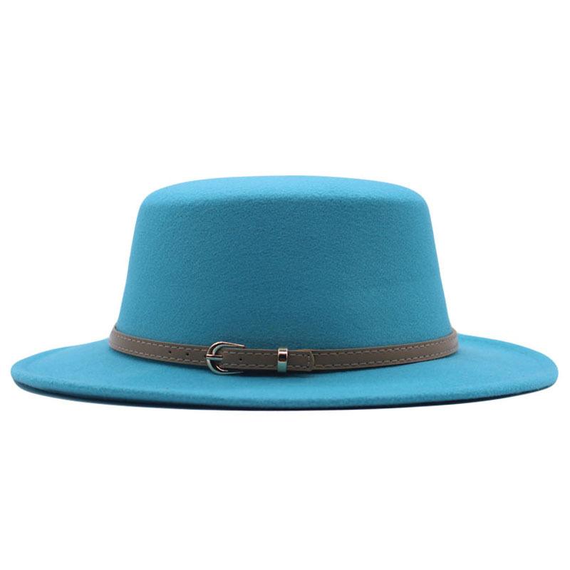 Autumn and winter new British men's top hat, flat-top woolen hat, European and American jazz hat, big-brimmed women's hat