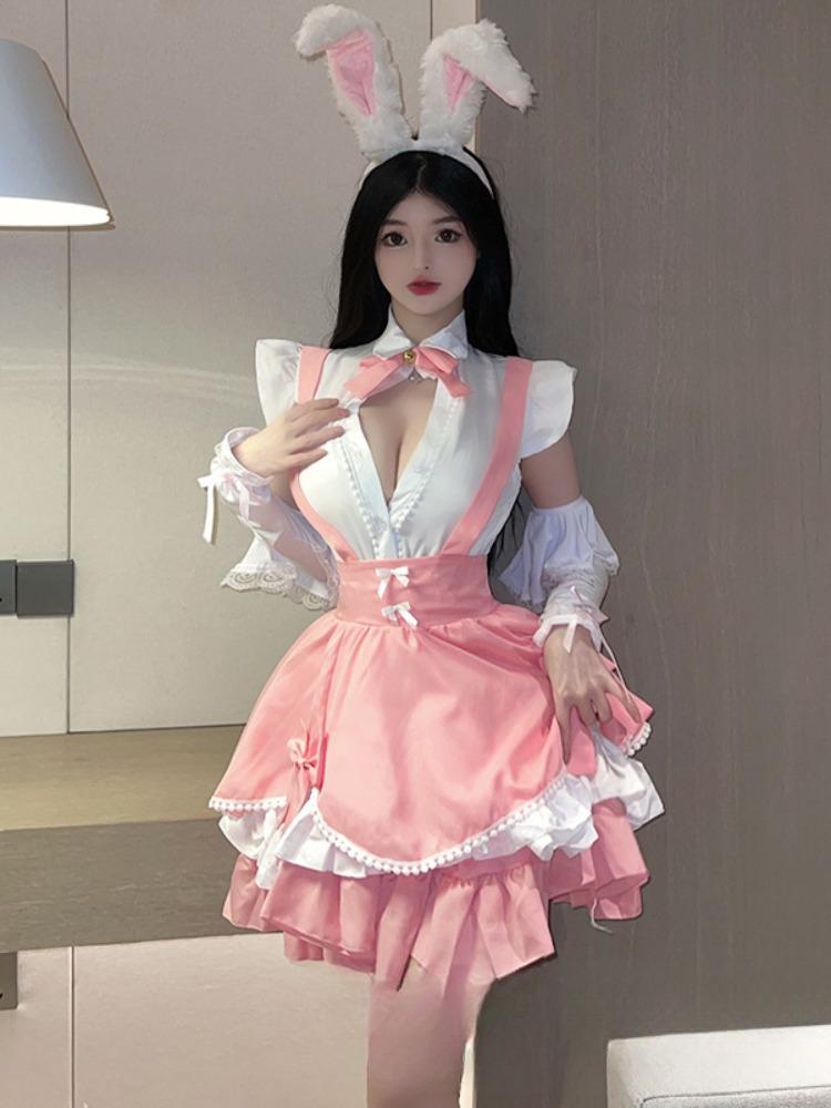 Uniformă Clasică de Servitoare Roz Anul Nou Drăguț Lolita Costume Cosplay Fustă Scurtă Rochie de Vară Y2K Prințesă Fantastic Costum Zână