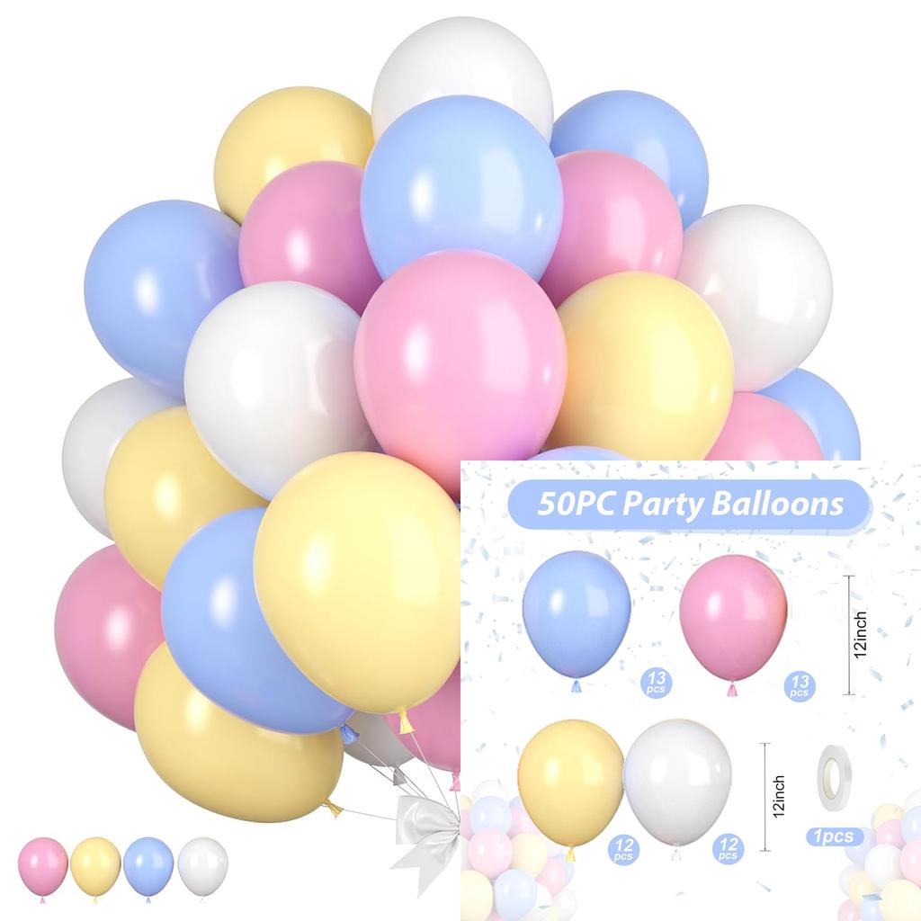 12inch-50pcs blue, pink, and green balloon set, suitable for weddings, birthdays, parties, bridal showers decoration balloons
