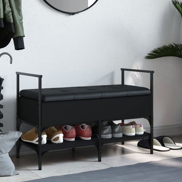 VidaXL Shoe Bench, Storage Bench with Seat, Shoe Rack with Cushion, Modern, Black 85.5x42x57.5 Cm 835229