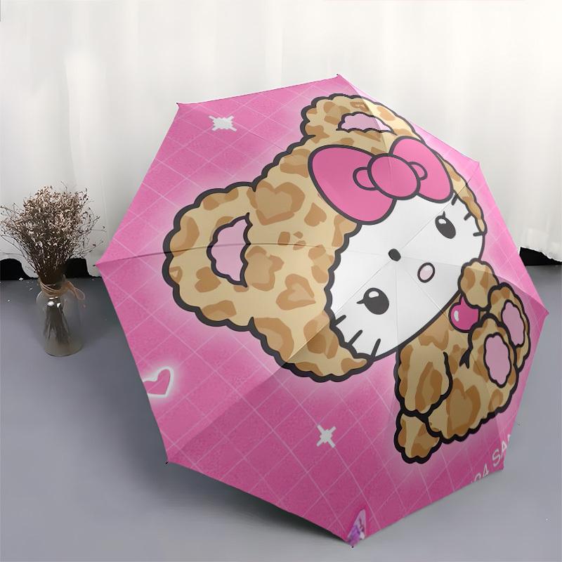 1pc Hello Kitty Leopard Print Umbrella with Plastic Handle,Suitable for All Seasons Home Travel Outdoor UmbrellaSanlio065
