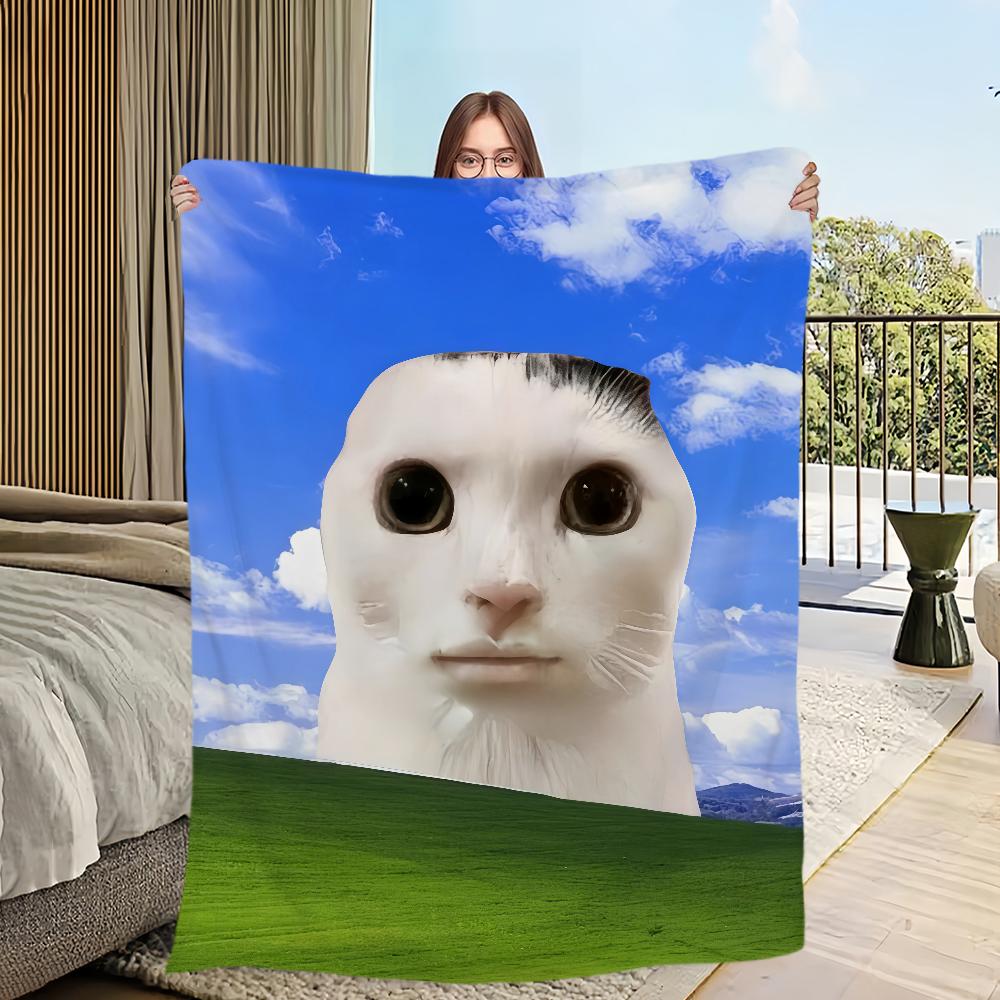 Cute cartoon funny cat meme abstract Flannel warm comfort soft plush blanket for sofa living room hogar bedroom travel gift home
