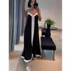 Contrast V-neck Long Dress Export Fashion Elegant Contrast Color V-neck Long Sling Dress