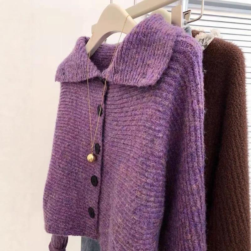 Purple Turtleneck Knitted Cardigan Sweater Jacket Women's New Early Autumn Wear Small Short Top