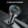 66W Car Super Fast Charger with 4 USB Ports LED Display Real-time Battery Monitoring PD QC3.0 2.4A Car Charger for Phone Tablet