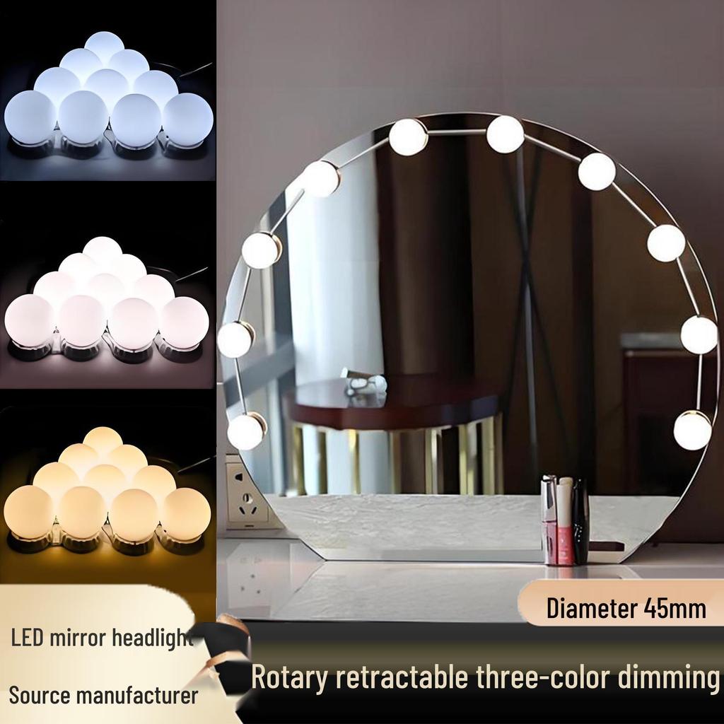 45mm USB Hollywood Makeup Mirror LED Bulb - Three-Color Fill Light, No-Drill Vanity Front Light