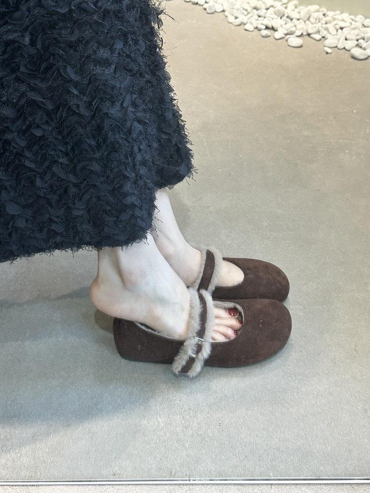 Gentle Evening Breeze Velvet Mary Jane Shoes Women's Doudou Shoes Cotton Shoes 2024 Autumn and Winter Outer Wear Suede Single Shoes Fluffy Shoes