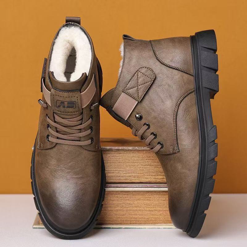 Žieminiai vyriški batai su vilnos pašiltinimu, šilti medvilniniai batai aukštu aulu, medvilniniai odiniai batai vidutinio amžiaus ir vyresnio amžiaus vyrams, lauko sniego batai, Martin batai vyrams