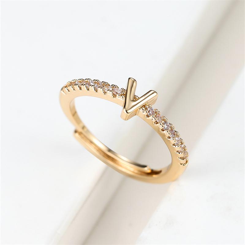 1 ks Zlatá barva 26 anglických písmen CZ Zirkonové otevírací prsteny Nastavitelné prsteny Šperky