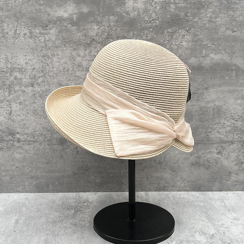Spring And Summer Thin Temperament Small Curling Sunshade Basin Hat Women Travel Sunscreen Small Fresh Bucket Hat Straw Hat